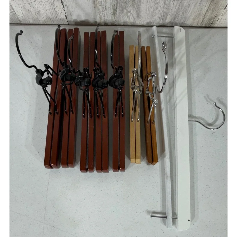 Vintage Pant Skirt Bottom Hangers 8pc Lot White Wood Metal Clamps